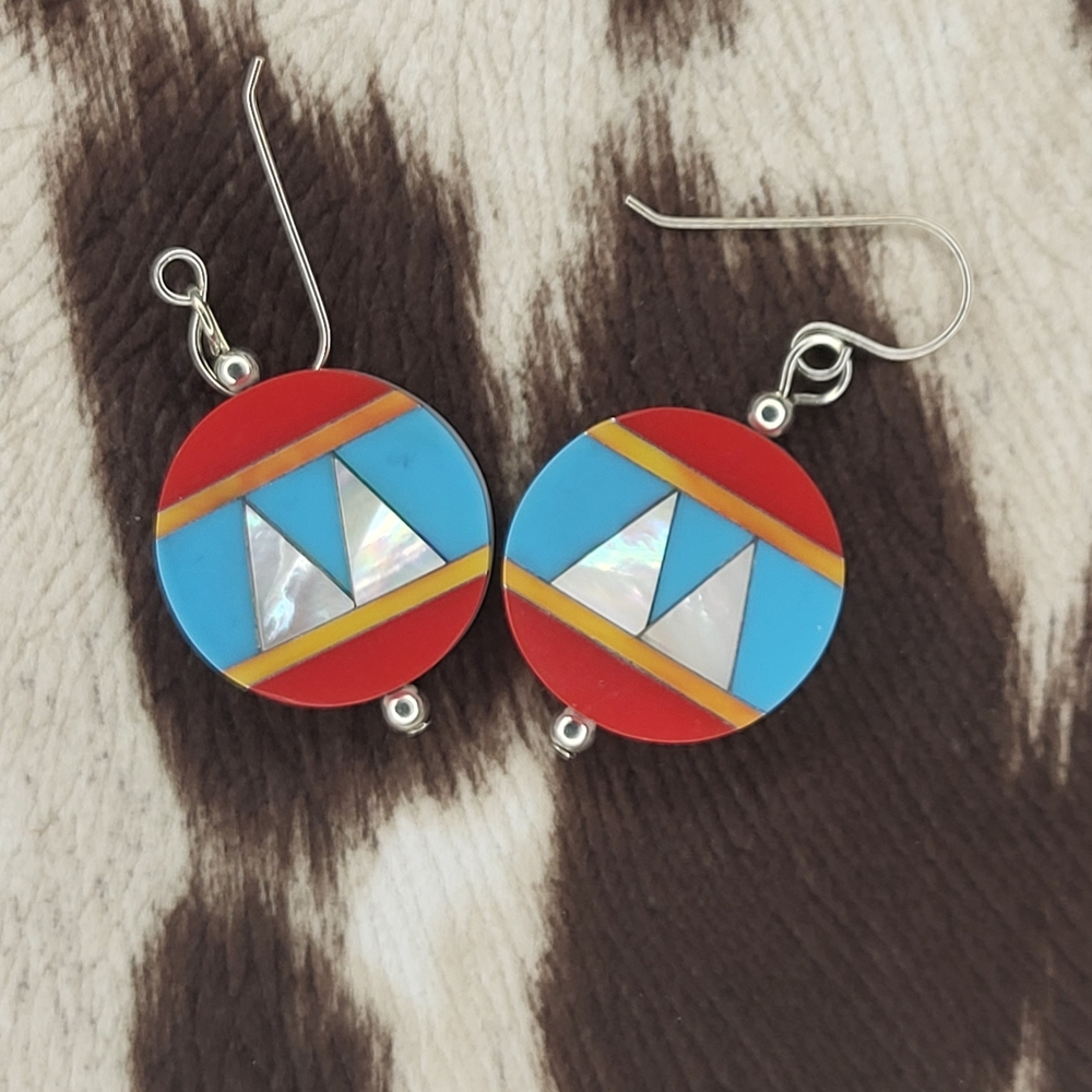 Colorful Geometric Inlay Earrings - Picture 2 of 7